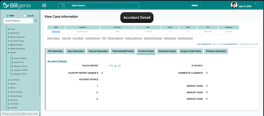 Billgenix claim form screen