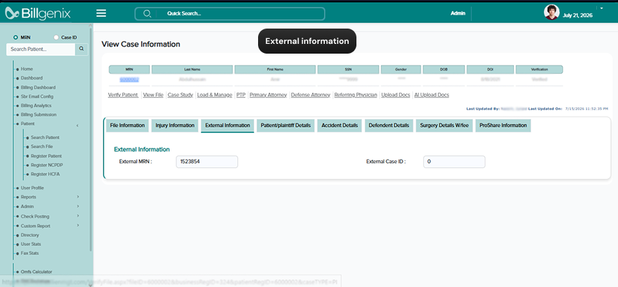 Billgenix payment record screen