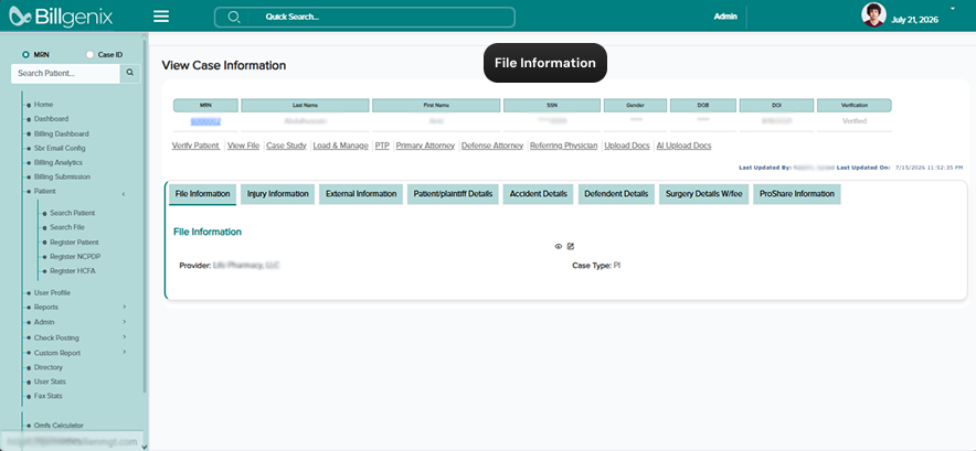 Billgenix payment record screen